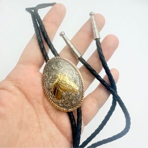 Vintage Ivan Silver Plated Brass Southwestern Style Bolo Tie
